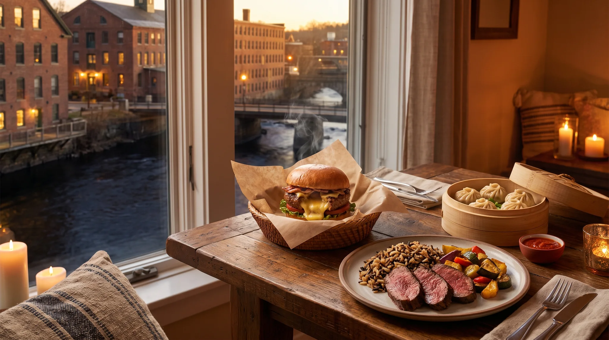 An evening table overlooking the lights of Minneapolis